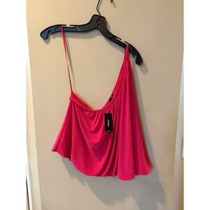 Express Womens One Shoulder Draped Bubble Hem Top Pink XL New 47076044 $44
